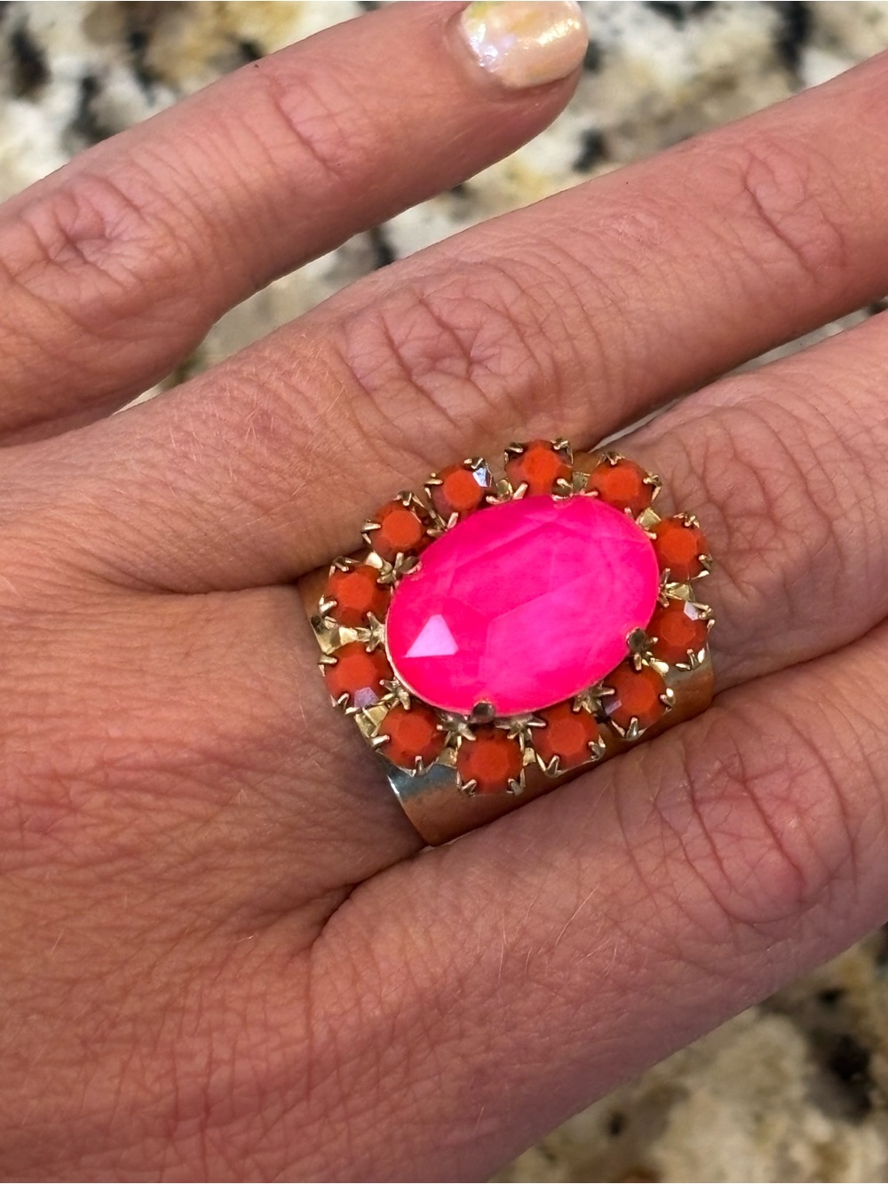 TOVA Suki Ring with Pink Swarovski Crystal and orange halo